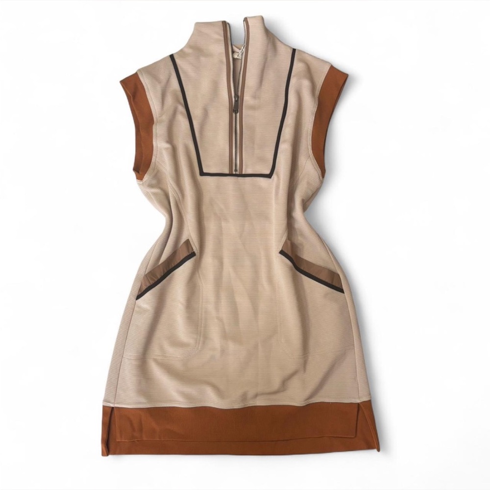 Entro Cream and Brown Sleeveless Mini Dress
